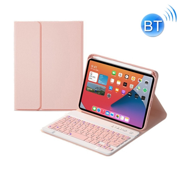 HK006 Square Keys Detachable Bluetooth Keyboard Leather Tablet Case with Holder for iPad mini 6(Pink)