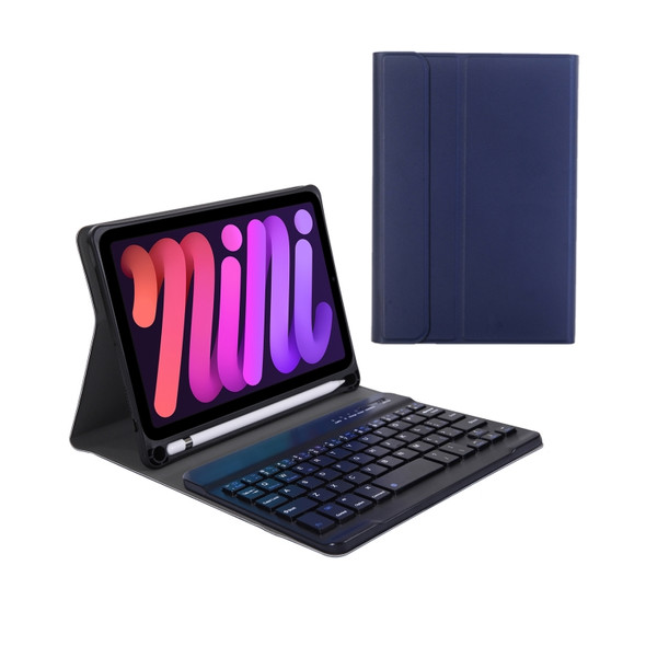 A06B Ultra-thin Detachable Bluetooth Keyboard Leather Tablet Case with Pen Slot & Holder for iPad mini 6(Dark Blue)