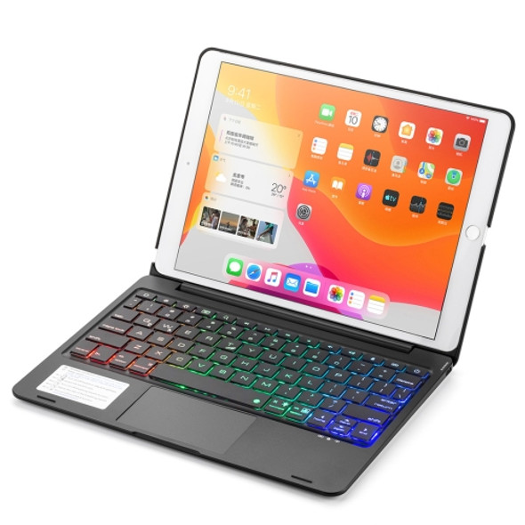 F102TS For iPad Pro 10.2 / 10.5 inch (2019) Colorful Backlit Bluetooth Keyboard Tablet Case with Touchpad(Black)