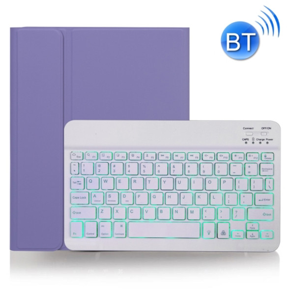 X-11BS Skin Plain Texture Detachable Bluetooth Keyboard Tablet Case for iPad Pro 11 inch 2020 / 2018, with Pen Slot & Backlight (Light Purple)