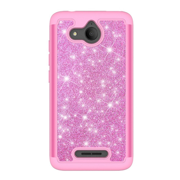Glitter Powder Contrast Skin Shockproof Silicone + PC Protective Case for Alcatel Tetra (Pink)