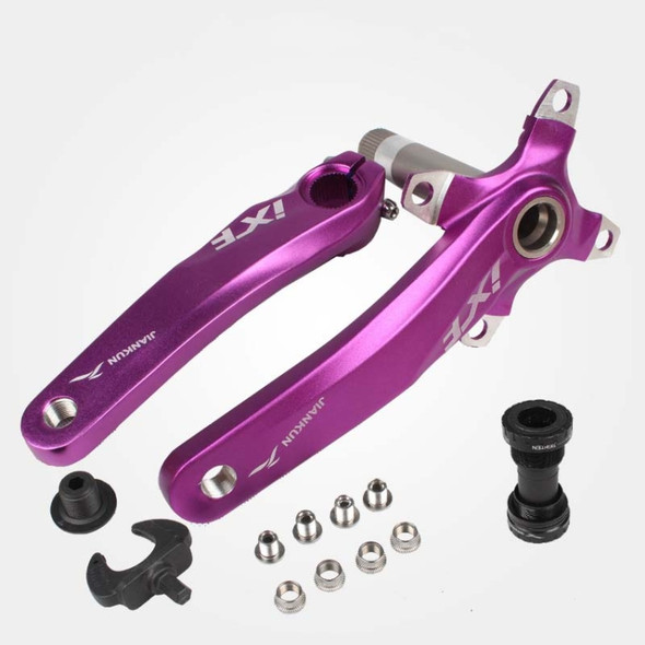 JIANKUN IXF Mountain Bike Hollow Crank Modified Single-plate Left and Right Cranks Crankshaft Bottom Axle, Style:Left and Right Crank+Bottom Bracket(Purple)