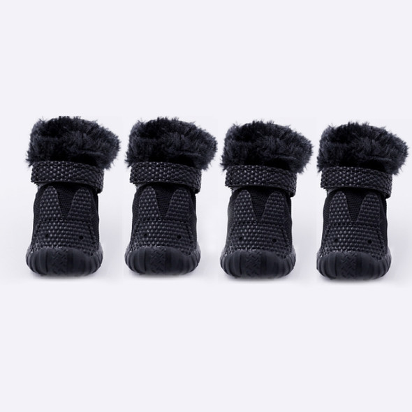 4 PCS/Set Pet AutumnWinter Thicken Cotton Shoes Dog Warm And Non-Slip Shoes, Size: No. 4(Black)