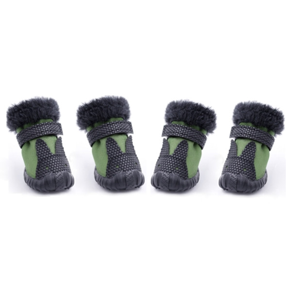 4 PCS/Set Pet AutumnWinter Thicken Cotton Shoes Dog Warm And Non-Slip Shoes, Size: No. 3(Green)