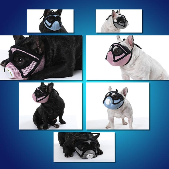 Pet Dog Mouth Cover Mask Flat Face Dog Mouth Cover Anti-Fog And Anti-Dust Mask M(Upgrade Blue)