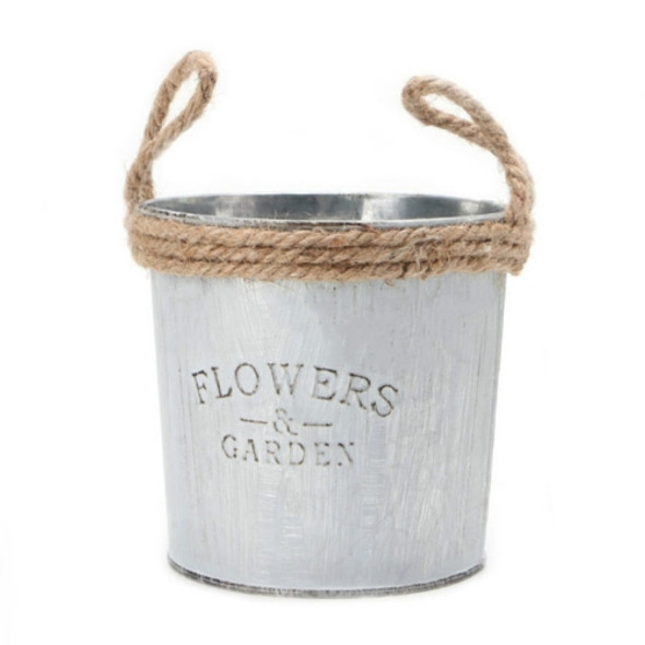 Rustic Vintage Iron Flower Bucket Flowerware Creative Home Desktop Flower Decoration, Size:Large hemp rope