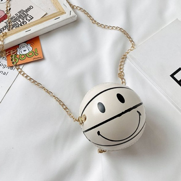 12cm Fashion Basketball Kids Bag Portable Crossbody PU Mini Round Bag(Smiley-White)