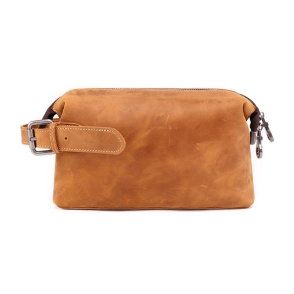 6465 Men Leather Multifunctional Travel Toiletries Storage Clutch(Yellow Brown)