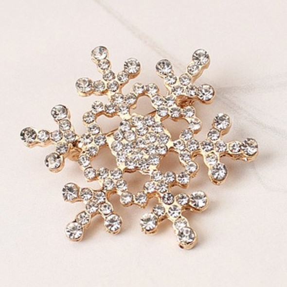 Fashion Water Drill Christmas Snowflake Brooch(Gold)