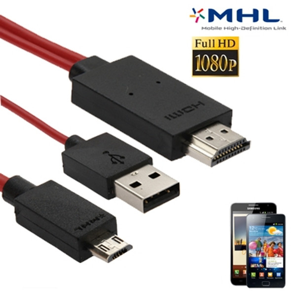 2m Full HD 1080P Micro USB MHL + USB Connector to HDMI Adapter HDTV Adapter Converter Cable, For Galaxy S II / i9100 / i9101