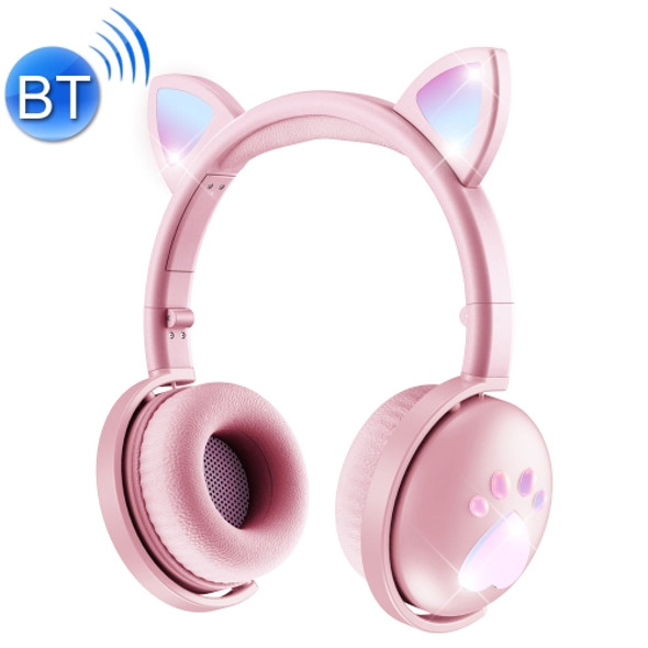 BK9 HiFi 7.1 Surrond Sound Cat Claw Luminous Cat Ear Bluetooth Gaming Headset with Mic(Pink)