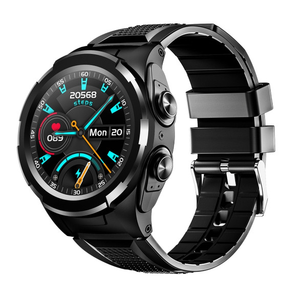 F6 1.28 inch IPS Screen 2 in 1 Bluetooth Earphone Smart Watch, Support Heart Rate & Blood Oxygen Monitoring / Bluetooth Music, Style:Silicone Strap(Black)