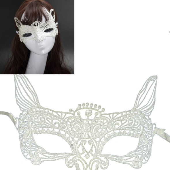 Halloween Masquerade Party Dance  Sexy Lady Lace Cat King Mask(White)