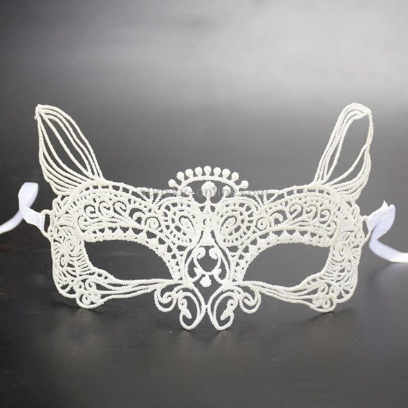 Halloween Masquerade Party Dance  Sexy Lady Lace Cat King Mask(White)