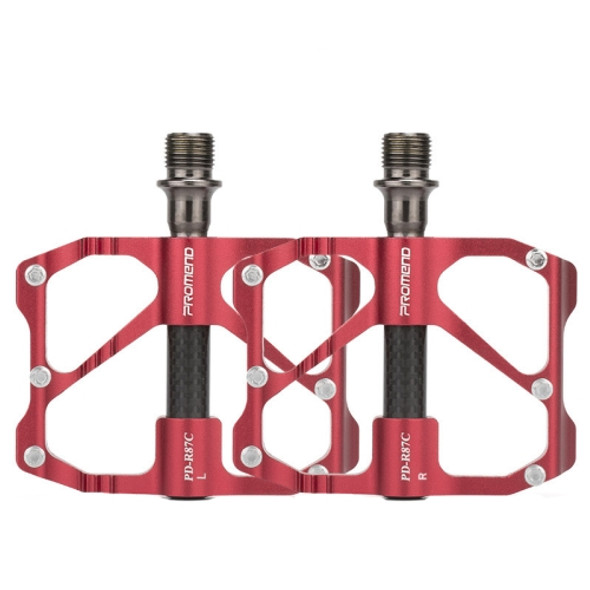 PD-R87C  1 Pair PROMEND Bicycle Road Bike Mountain Bike 3 Palin Carbon Fiber Bearing Pedal(Red)