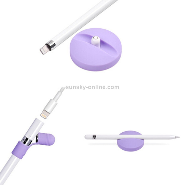 For Apple Pencil Creative Anti-lost (Pencil Cap + Storage Pencil Holder) TouchPen Silicone Protective Cap Set(Purple)