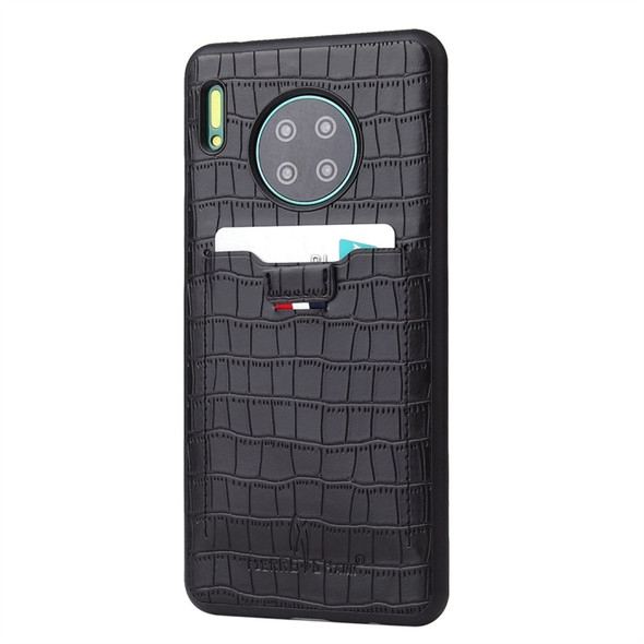 For Huawei Mate 30 Crocodile Texture TPU + Leather Protective Case with Card Slot(Black)