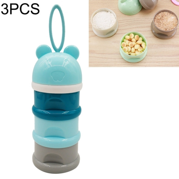 3 PCS 3 layer Frog Style Portable Baby Food Storage Box Essential Cereal Cartoon Milk Powder Boxes Toddle Kids Formula Milk Container(Blue)
