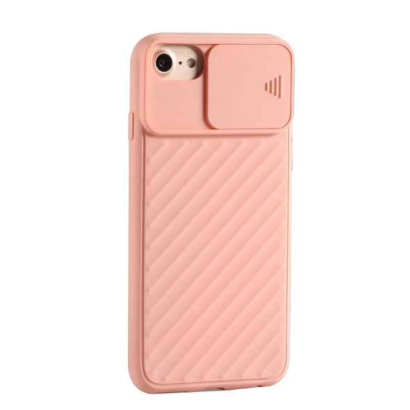 For iPhone 6 Plus & 6s Plus / 7 Plus & 8 Plus Sliding Camera Cover Design Twill Anti-Slip TPU Case(Pink)