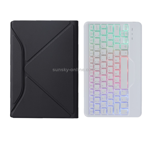 B610S Diamond Texture Triangle Back Holder Splittable Bluetooth Keyboard Leather Tablet Case with Backlight for Samsung Galaxy Tab S6 Lite (White + Black)