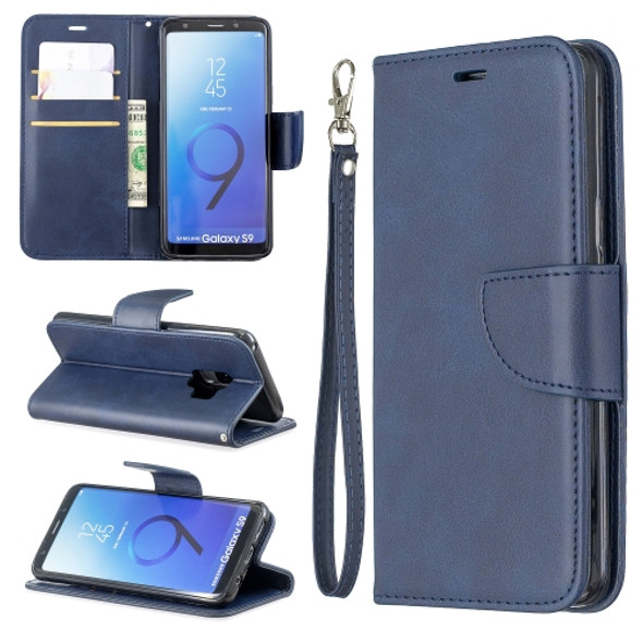 Retro Lambskin Texture Pure Color Horizontal Flip PU Leather Case for Galaxy S9, with Holder & Card Slots & Wallet & Lanyard(Blue)