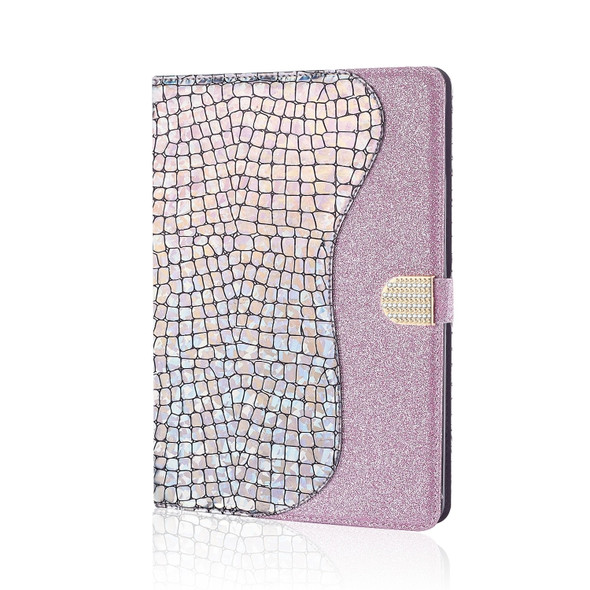 For Samsung Galaxy Tab A 10.5 T590 / T595 Laser Glitter Stitching Crocodile Texture Horizontal Flip Leather Case with Storage Grid & Holder(Silver)