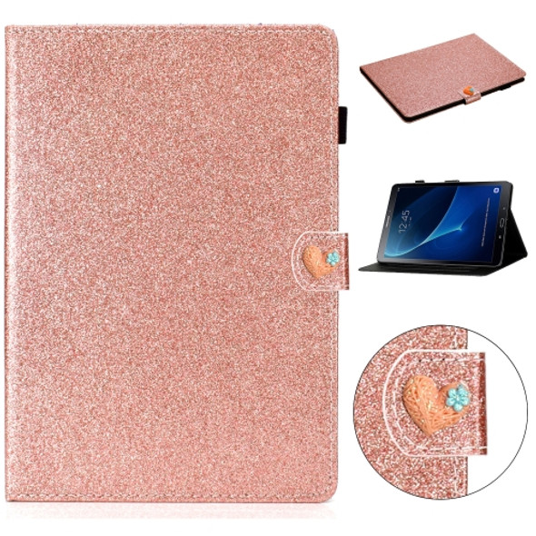 For Samsung Galaxy Tab A 10.1 T580 Love Buckle Glitter Horizontal Flip Leather Case with Holder & Card Slots(Rose Gold)