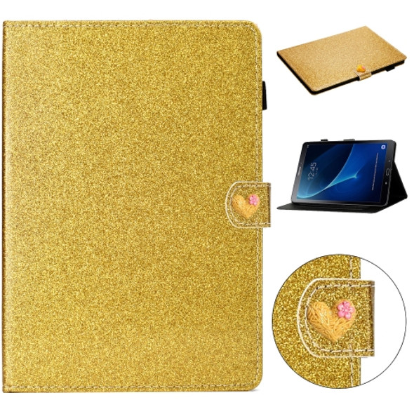 For Samsung Galaxy Tab A 10.1 T580 Love Buckle Glitter Horizontal Flip Leather Case with Holder & Card Slots(Gold)