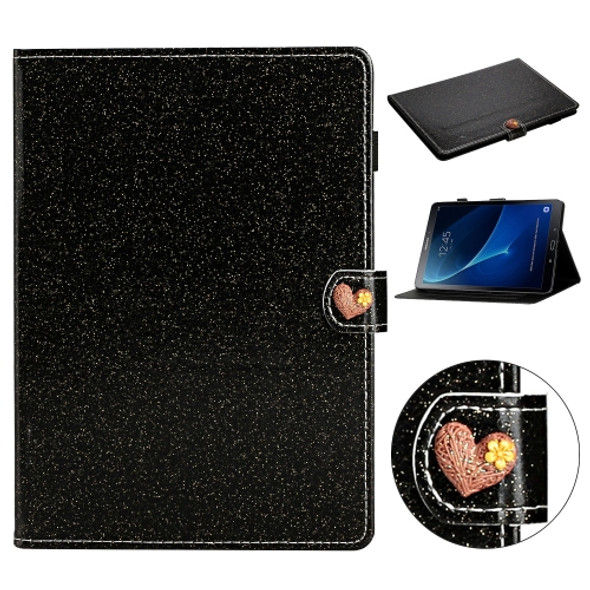 For Samsung Galaxy Tab A 10.1 T580 Love Buckle Glitter Horizontal Flip Leather Case with Holder & Card Slots(Black)