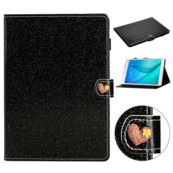 For Samsung Galaxy Tab A 8.0 T350 Love Buckle Glitter Horizontal Flip Leather Case with Holder & Card Slots(Black)
