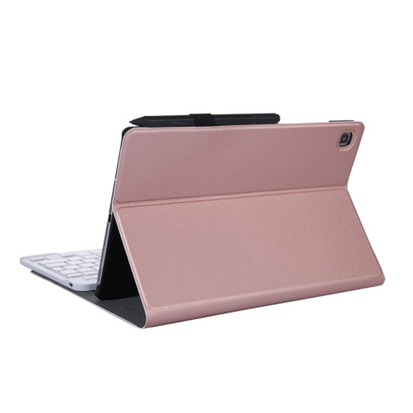 A610 For Galaxy Tab S6 Lite 10.4 P610 / P615 (2020) Bluetooth Keyboard Tablet Case with Stand & Elastic Pen Band(Rose Gold)