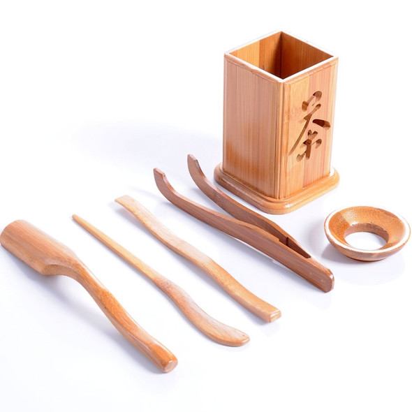 6 in 1 Bamboo Teaspoon + Tea Needle + Tea Scoop + Tea Clip + Tea Leak + Square Hollow Tea Tin Set
