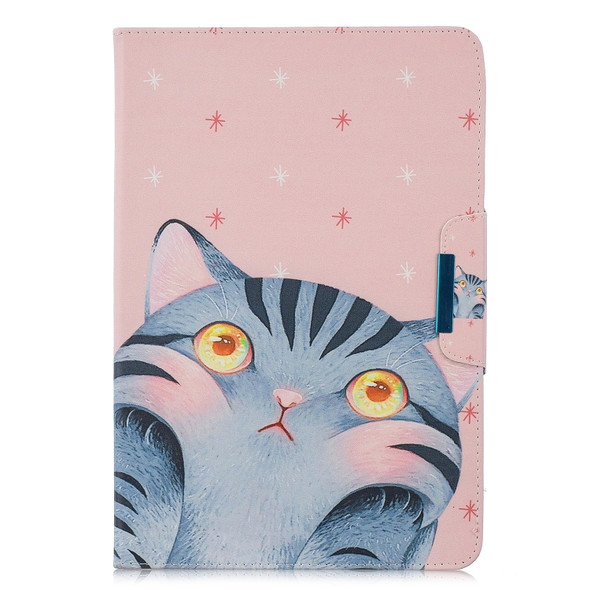 For 7 inch Tablet PC Universal Colored Drawing Horizontal Flip PU Leather Case with Holder & Card Slot(Cute Cat)