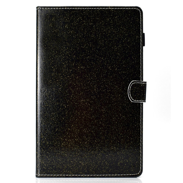 For Galaxy Tab A 10.1 (2016) T580 Varnish Glitter Powder Horizontal Flip Leather Case with Holder & Card Slot(Black)