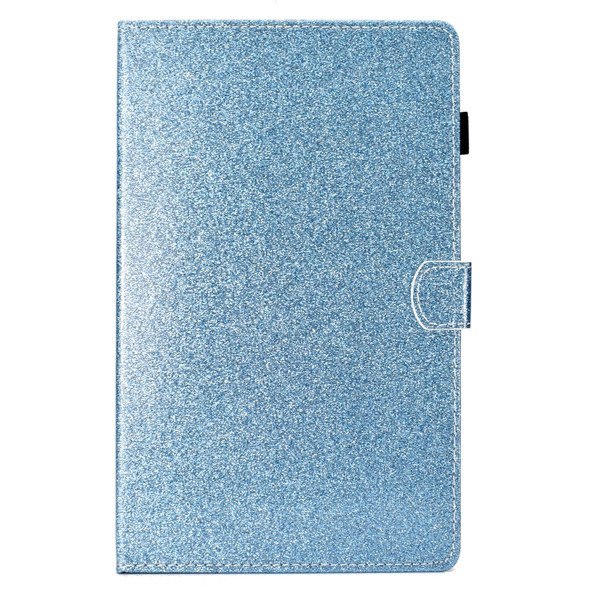 For Galaxy Tab A 10.1 (2016) T580 Varnish Glitter Powder Horizontal Flip Leather Case with Holder & Card Slot(Blue)