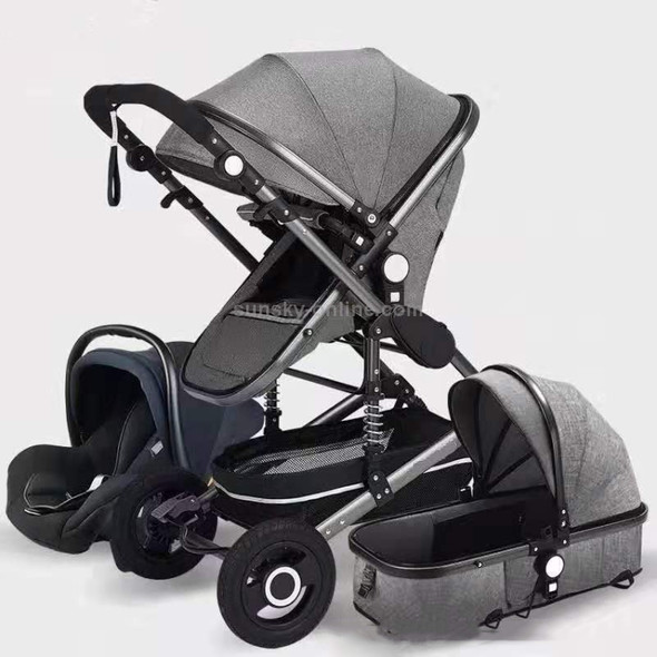 High Landscape Can Sit and Lie Four-wheel Shockproof Folding Newborn Stroller(Iron Gray)