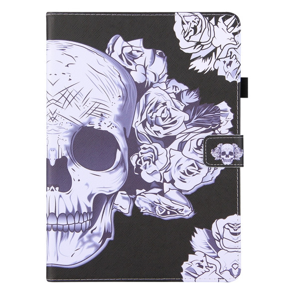 For Samsung Galaxy Tab E 9.6 T560 Colored Drawing Horizontal Flip PU Leather Case with Holder & Card Slots & Wallet & Sleep / Wake-up Function(Flower Skull)