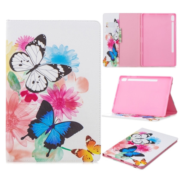 For Galaxy Tab S6 T860 / T865 Colored Drawing Pattern Horizontal Flip Leather Case with Holder & Card Slots & Wallet(Two Butterflies)