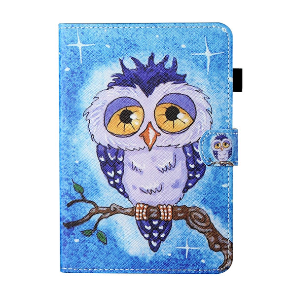 For 8 inch Tablet Universal Coloured Drawing Stitching Horizontal Flip Leather Case with Holder & Card Slot(Blue Owl)