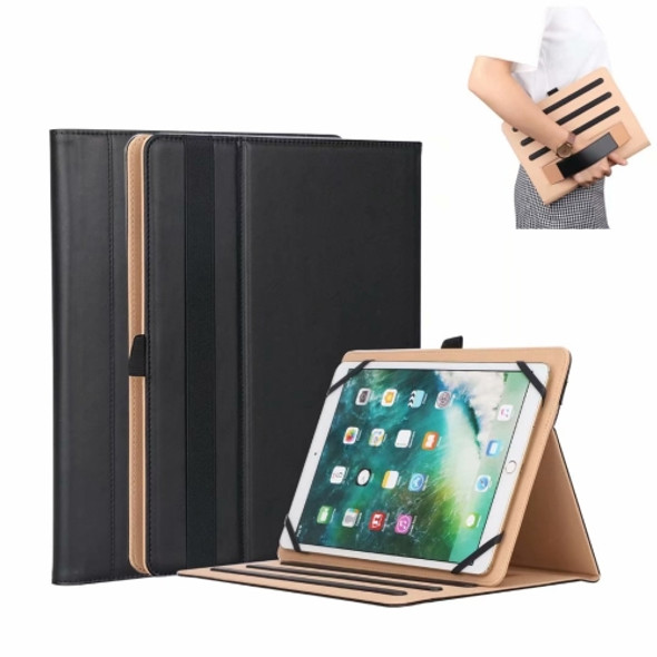 For 8-10.5 inch Tablet Universal Business Retro PU Horizontal Flip Leather Case with Holder & Hand Strap(Black)
