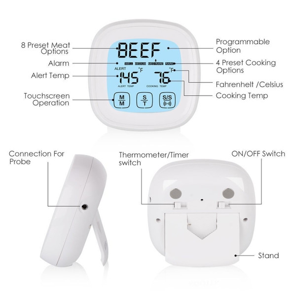 2 PCS Household Digital Meat Cooking Touchscreen Oven Timer Grill Thermometer