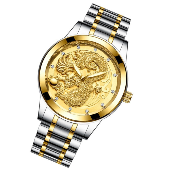 FNGEEN S666 Waterproof Luminous Non-Mechanical Watch Quartz Ultra-Thin Dragon Or Phoenix Pattern Couple Watch(Between Gold Gold Surface)