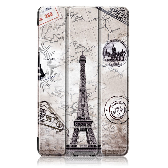 Retro Tower Pattern Colored Drawing Horizontal Flip Leather Case for Amazon New Fire 7 2019, with Three-folding Holder