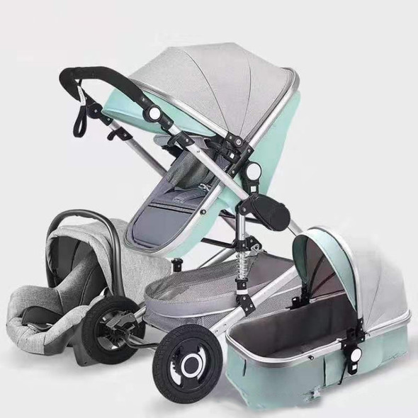 High Landscape Can Sit and Lie Four-wheel Shockproof Folding Newborn Stroller(Gray Green)