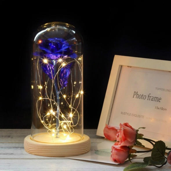 Simulation Roses Lights Glass Cover Decorations Crafts Valentines Day Gifts(Blue)