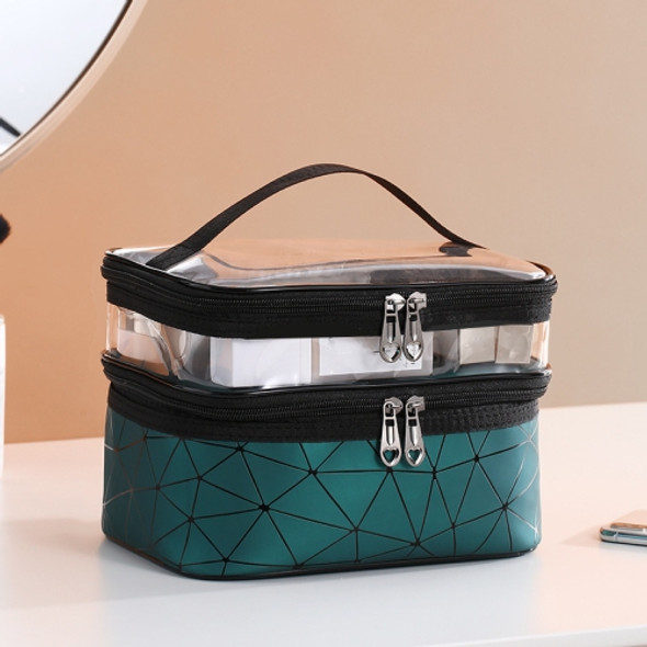 Transparent Diamond Double-Layer Cosmetic Bag Portable Travel Storage Multi-Function Bag(Green)
