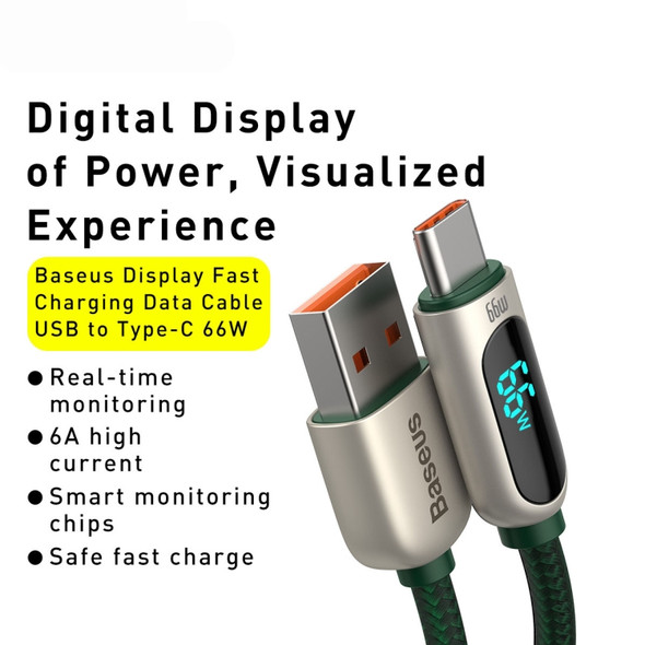 Baseus CASX020106 66W USB to USB-C / Type-C Digital Display Fast Charging Data Cable, Cable Length:2m(Dark Green)