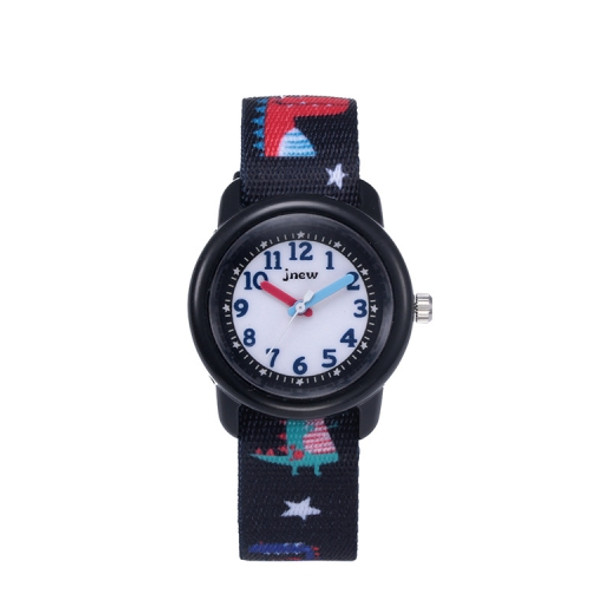JNEW A369-86397 Children Cartoon Dinosaur Waterproof Time Cognitive Ribbon Quartz Watch(Black)
