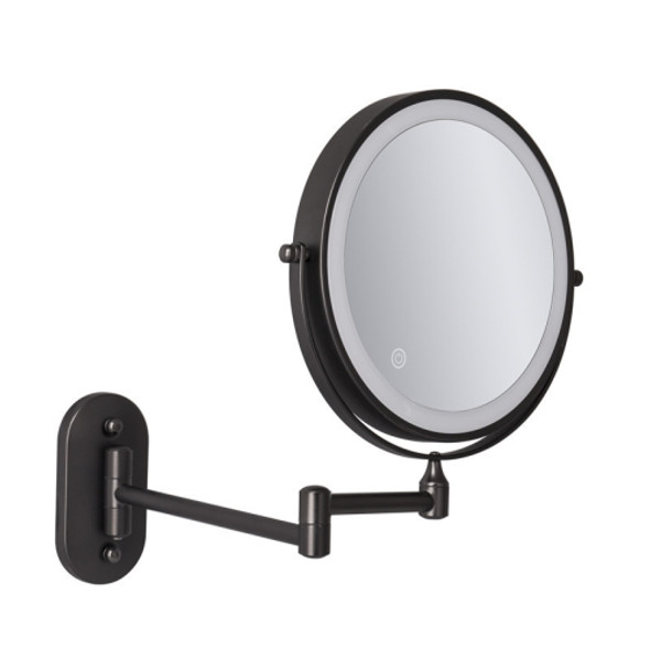 8 Inch Wall-Mounted Double-Sided Makeup Mirror LED Three-Tone Light Bathroom Mirror, Colour: Battery Models Black(Triple Magnification)