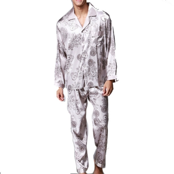 Men Long Sleeve Pajamas Set (Color:Grey Size:L)